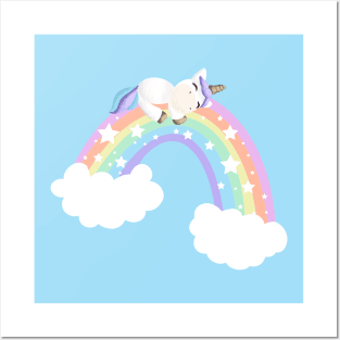 Cute unicorn laid on a rainbow Posters and Art